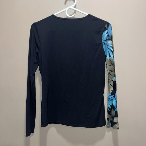 Lands' End Rash Guard Swim Top Long Sleeve Black Floral XS Tropical Beach Pool - Picture 2 of 9
